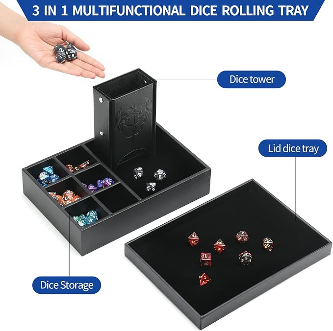Grajar 3 in 1 Dice Tray with Lid, Portable Dice Box Storage, DND Dice Holder - Image 3
