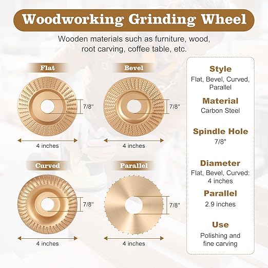 10PCS Wood Carving Disc Set for 4" & 4-1/2" Angle Grinder, Includes Grinding, Shaping & Sanding Discs with 5/8" Arbor for Woodworking & DIY Projects