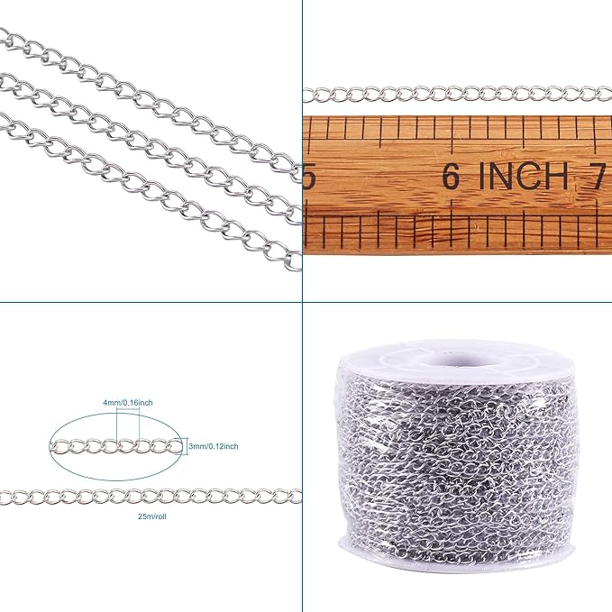Pandahall 82 Feet/25M Soldered 304 Stainless Steel Curb Chains 4x3x0.6mm - Image 6