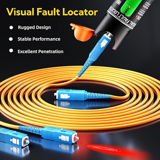 Visual Fault Locator,30-50KM Fiber Optic Cable Tester Meter, VFL Red Light Pen Light Source Testers(Black)