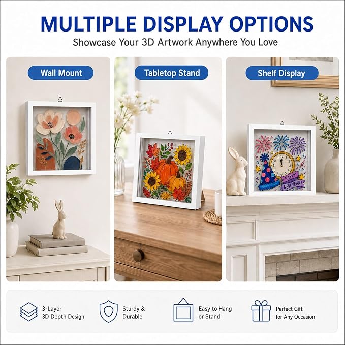 Paint Your Own 3D Shadow Box Frame, 8x8 Blank 3-Layer DIY Art Frame - Image 5