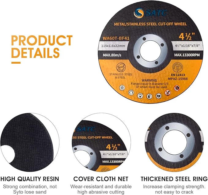 S SATC 25 PCS Cut Off Wheels 4 1/2 Inch Angle Grinder Cutting Wheel 4.5 x 1/16 x 7/8 inch Cutting Wheel Die Grinder Cutting Disc Fits Angle Grinder Air Tool
