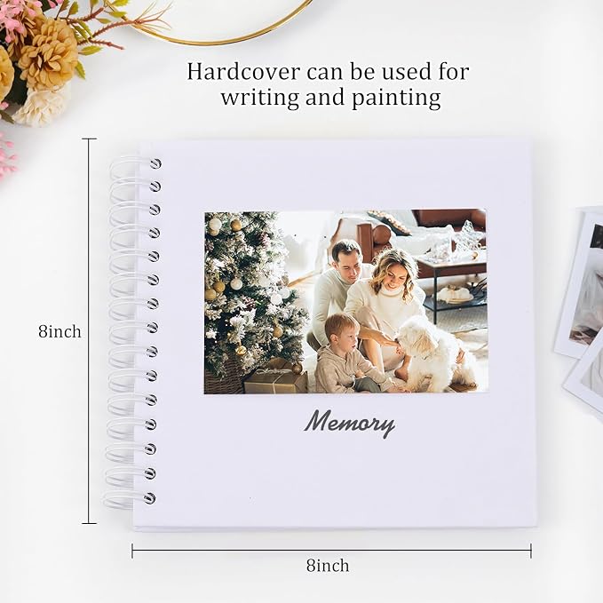 RECUTMS 8x8 Inch Scrapbook Album 60 Page Kraft Paper Baby Memory Book White | - Image 2