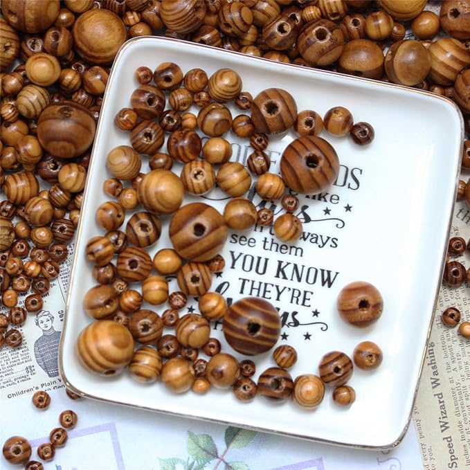 BetterJonny 600Pcs Natural Wood Round Beads, 6 Sizes Handmade Polished Spacer - Image 3