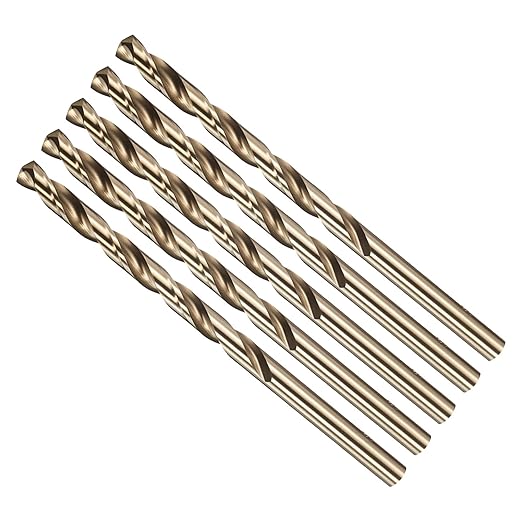 Drill Bit, #8 Cutting Diameter, 4341 HSS Gold Finish 135° Cutting Angle Number Jobber Bits - (Applications: for Drilling Soft Metal Plastic Wood), 5-Pieces