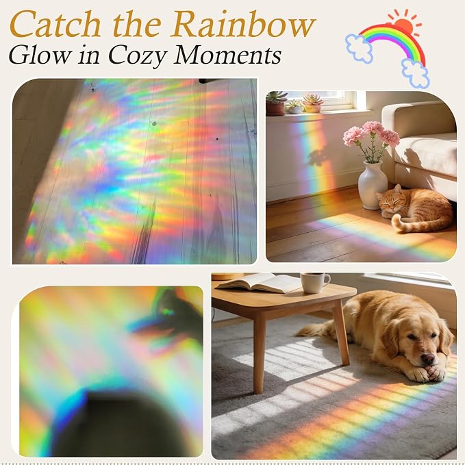 Windimiley Window Privacy Film 3D Rainbow Static Clings Bathroom Stained Glass - Image 9
