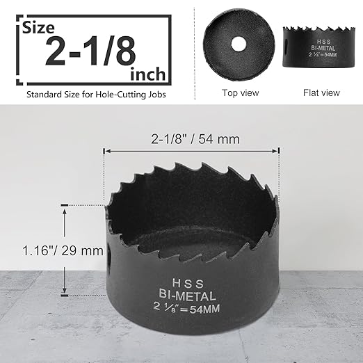 2-1/8 Inch Hole Saw with 9.1mm Triangle Shank Arbor, JTemgle Bi-Metal Hole Saw Heavy Duty Hole Cutting Tool for Cornhole Boards, Recessed Lights, Wood, Plastic, Drywall & Soft Metal