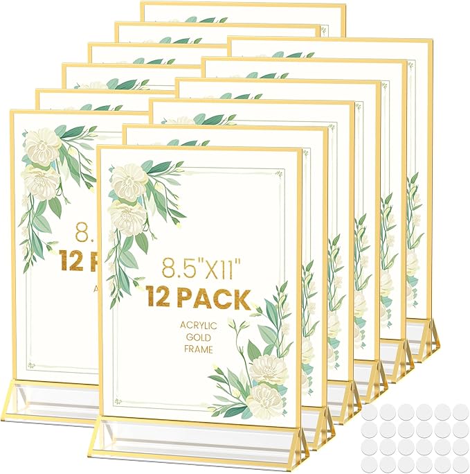 Acrylic Sign Holder 8.5X11 Double-Sided Gold Frames -12 Pcs | Gold Picture by AcrylicSignHolderMahjongRacks%EF%BC%8CMahjongBags