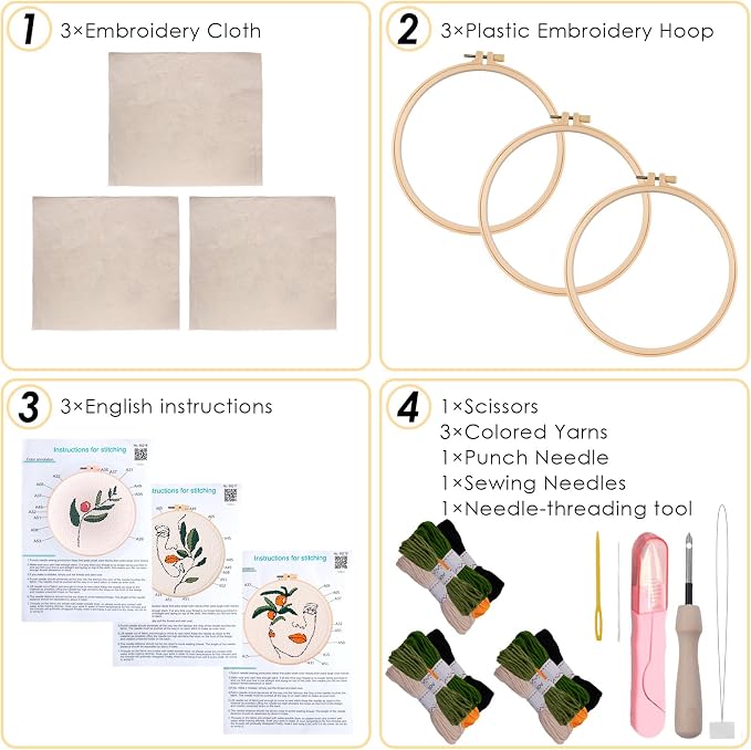 Peotclola Punch Needle Kit for Adults, 3 Sets Punch Needle Kits Beginner DIY - Image 4