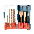 9Pcs SDS-Plus Rotary Hammer Drill Bits and Chisel Set, 3/8 1/4 3/16 5/16 1/2 inch Drill Bits, 2 Flat and 1 Point Chisel for Concrete Stone Brick