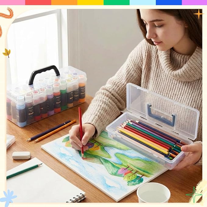 Geelin Clear Paint Storage Box and Paint Brush Storage Box Set, 30 Bottles - Image 6