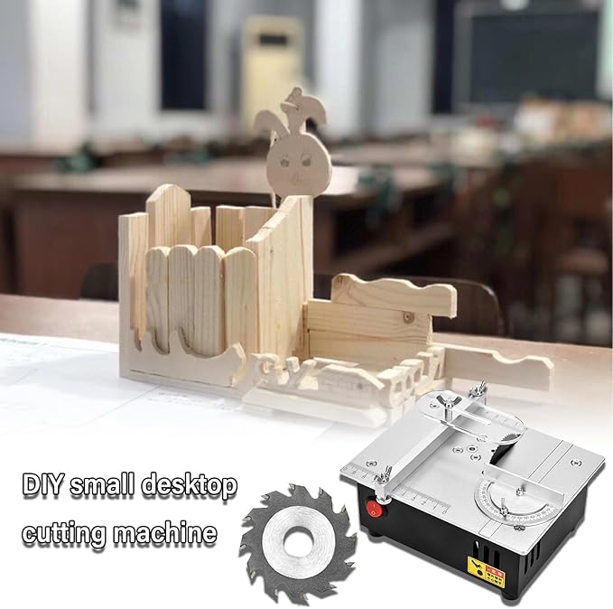 Precision Mini Electric Table Saw, DIY Hobby Handmade Woodworking Bench Cutting Machine Adjustable Cut Depth Small Desktop Saw for Miniature Wood Craft (Elevating version)