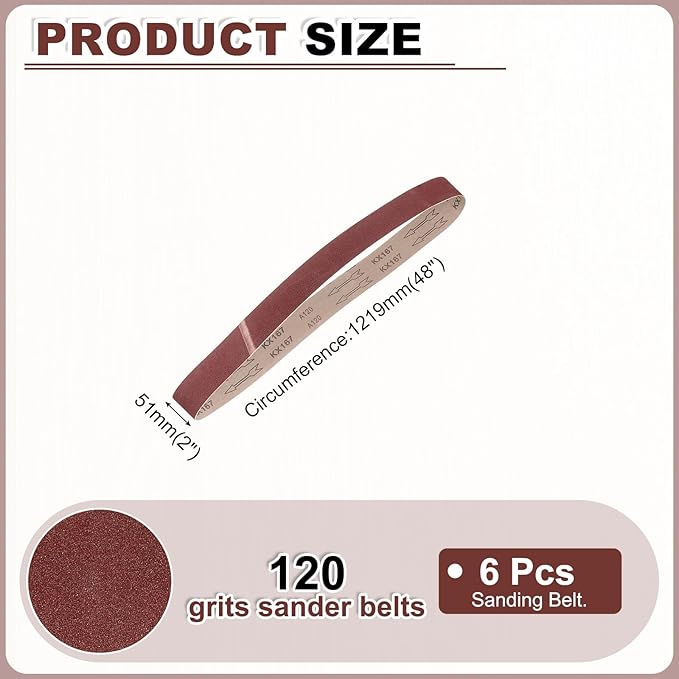 HARFINGTON 2 x 48 Inch Sanding Belts, 6 Pcs 120 Grit Aluminum Oxide Abrasive Belt Sander File Belt for Woodworking, Metal Polishing, Knife Sharpener