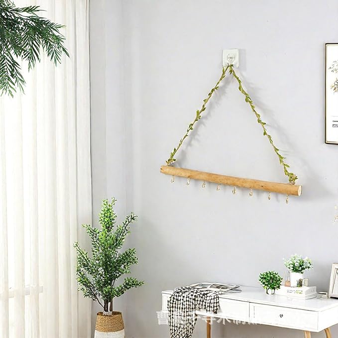2 Pcs Decorative Leaf Floating Wall Shelves Coat Hooks, 5 Hook | Driftwood - Image 4