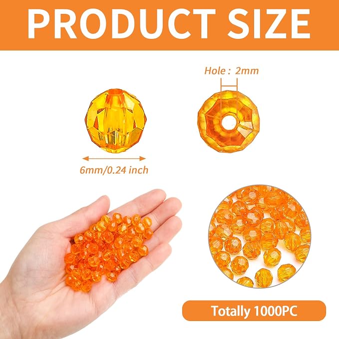 BONNY BOXX 1000pcs 6mm Acrylic Faceted Round Crystal Beads Transparent - Image 3