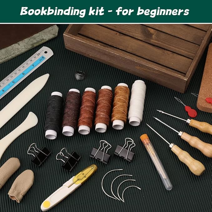 WONVOC Book Binding Kit, Book Making Kit, Bone Folder Tool for Paper Crafting, Awl Tool Bookbinding,Waxed Thread, Bookbinding Needles for DIY Bookbinding Crafts