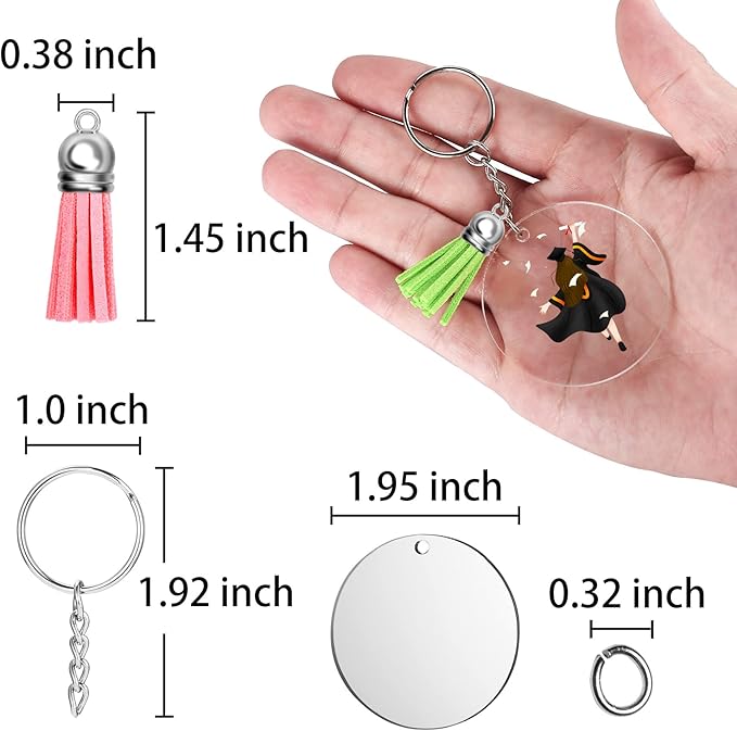 120 pcs Acrylic Keychain Blank Silver Kit | Silver Tassels, Rings & Jump Rings - Image 2