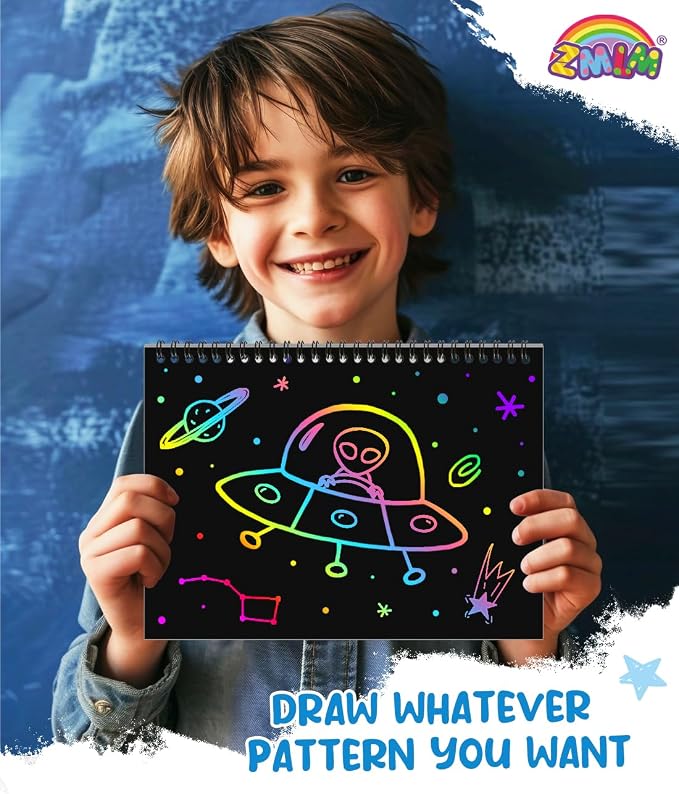 ZMLM Scratch Paper Art-Crafts Gift: 2 Pack Rainbow Notebooks Supplies Toys - Image 3