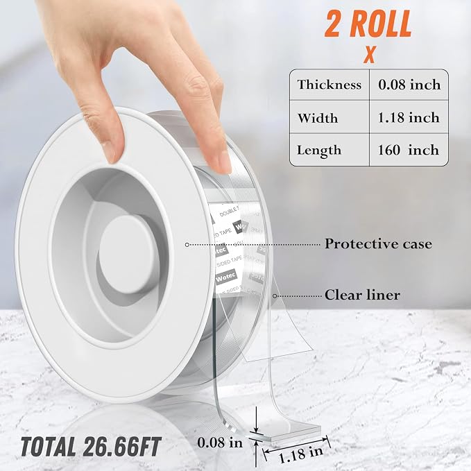 Wotec 2 Pack Extra Large Double Sided Tape Heavy Duty Removable 1.18 Inch x 160 - Image 3