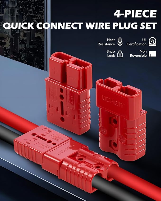 ORION MOTOR TECH Wire Connector 4 Pack, 175A Wire Harness Plug Kit for 2 Gauge Cables, 12V to 36V Battery Quick Connect Disconnect Set for Car Bike ATV Winches Lifts Motors More, Set of 4, Red
