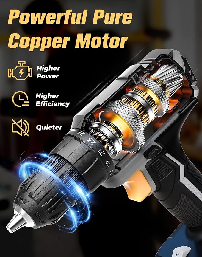 Cordless Drill, 20V MAX Power Drill Set with Dual Power Pack & Charger, 3/8 Inch Keyless Chuck, Variable Speed, 25+1 Position and 56PCS Bits/Screws, Power Tools for Home Projects