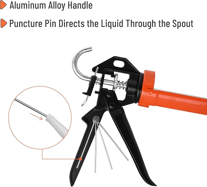 Bates- Caulking Gun, 12:1 Thrust Ratio, Black & Orange, Caulking Tool Gun, Caulk Gun No Drip, Hand Caulking Guns, Silicone Gun, Caulking Gun Tool, No Drip Caulk Gun, Caulk Guns, Caulking Gun Dripless