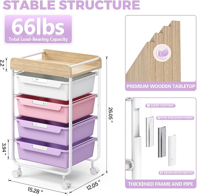 SYKIARIOL Rolling Craft Storage Cart - Image 3