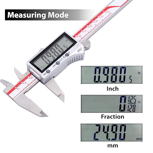 VINCA IP67 Grade Bluetooth Digital Caliper, DIPA-0605B 0-6 Inch/150mm, Inch/Millimeter/Fraction Conversion, Stainless Steel, Large LCD Screen