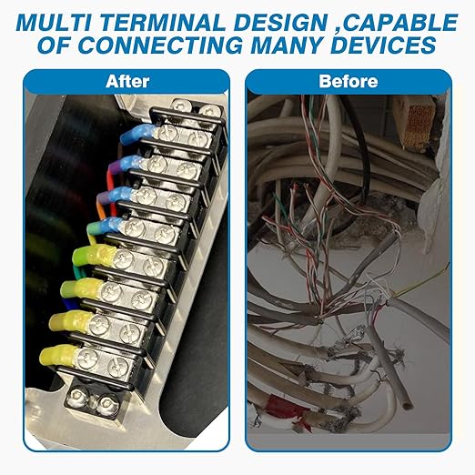 GLOSO TBE Double Row Stainless Terminal Blocks, Marine Grade, 4-14 AWG Cu, 75A/600V - 1 Pack, 4 Poles