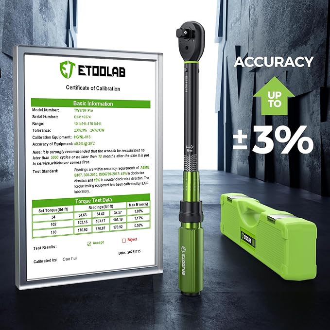 1/2 Drive Click Torque Wrench Dual-Range【10-170.0ft.lb/13.60-230.5Nm】±3% Precision Torque Wrench 1/2 Drive, 72 Tooth Dual-Direction Adjustable Torque Wrench for Bicycle, Moto and Car Maintenance