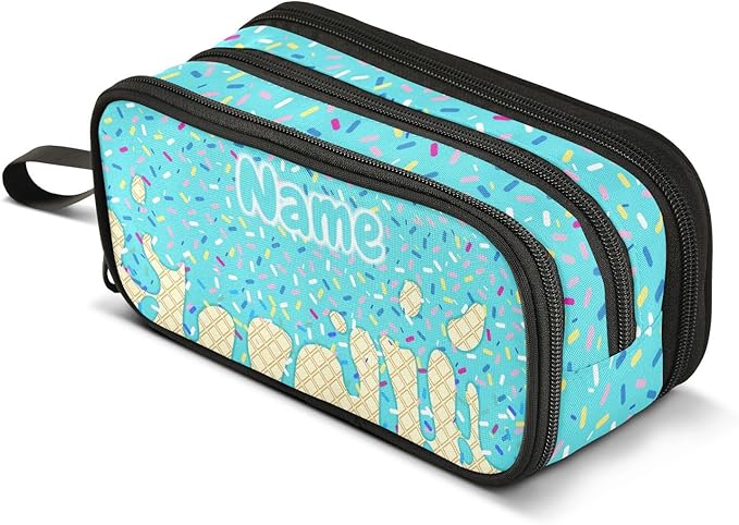 Custom Teal Blue Ice Cream Print Pencil Case Box Boys Girls Personalized Name by BOENLE-WELCOMEYOURCOMING