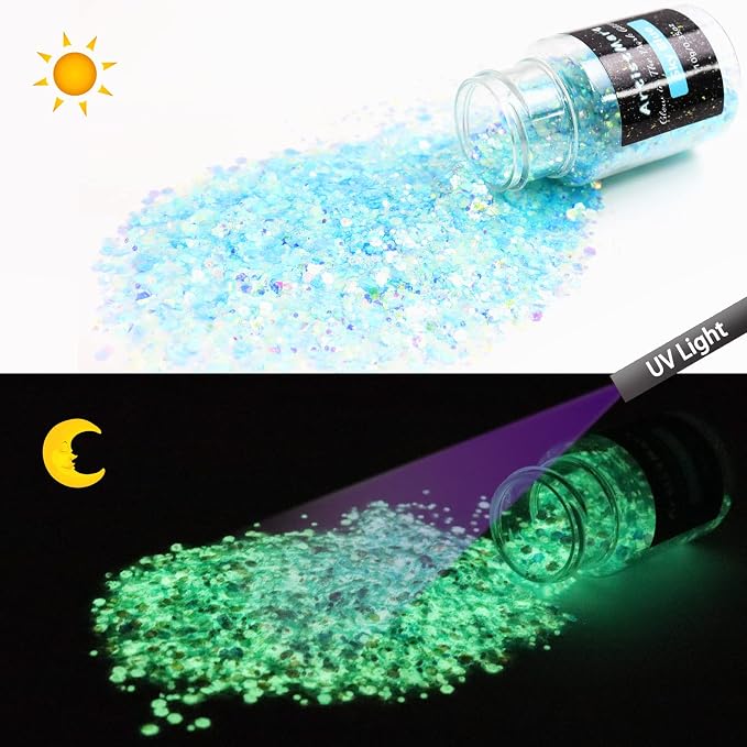 Glow in the Dark Glitter, 12 Colors Chunky Glitter - Image 2