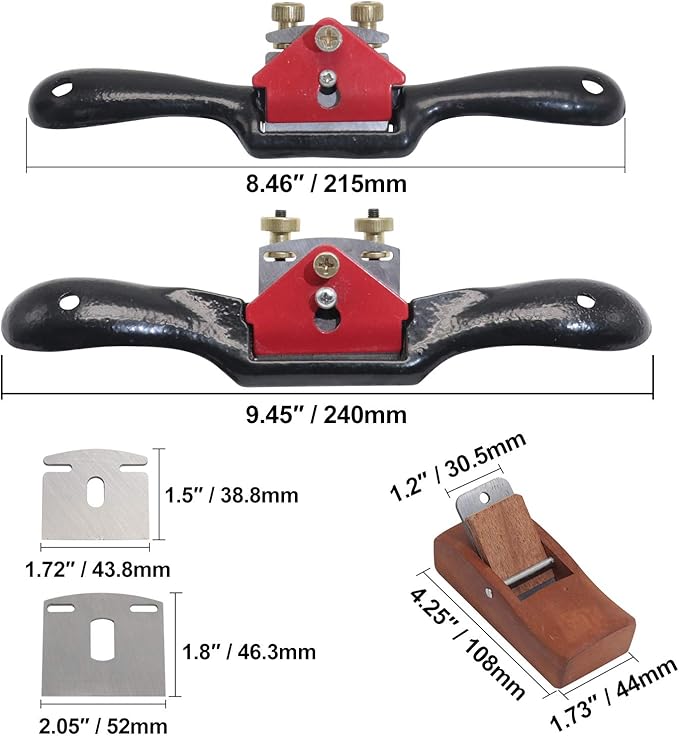 2pcs Adjustable SpokeShave with Flat Base, 6pcs Metal Blade and 1pcs Portable Woodworking Planes Wood Working Hand Tool Perfect for Wood Craft, Craver, Working