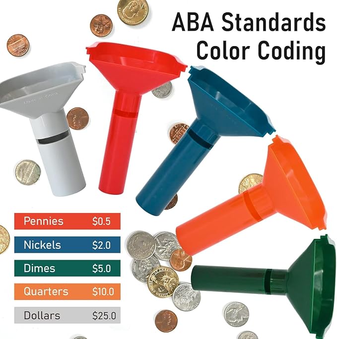 L LIKED 30 Assorted Preformed Coin Wrappers & 5 Coin Sorters Tubes, Color-Coded - Image 3