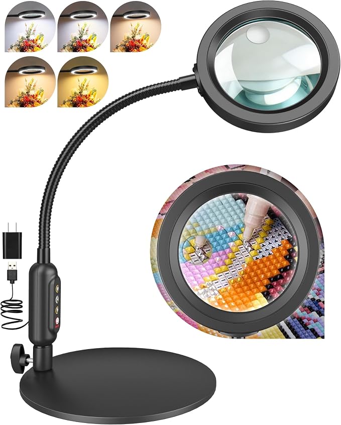 30X 10X Magnifying Glass with Light and Stand, 5 Color Modes Stepless Dimmable by ProfessionalDetailLighting