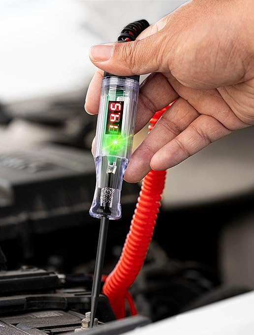 Test Light Automotive 5-90V Digital LED Light Tester with Voltage Display, Voltage Test Pen with Extended Spring Wire & Stainless Steel Probe, Circuit Tester for Car, RV, Fuse Voltage Systems (5-90V)