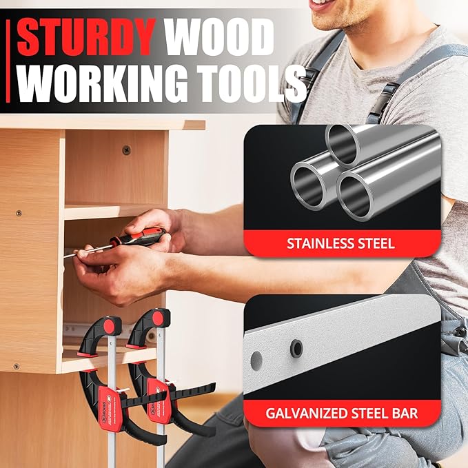 XINQIAO Bar Clamps for Woodworking 6 Inch (4) Wood Clamps Set, One-Handed Spreader with 150lbs for Stable and Reliable Fixing Solutions