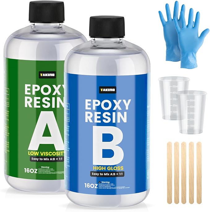 32OZ Crystal Clear Epoxy Resin Kit, High Gloss Bubble Free Resin by TAKIMO
