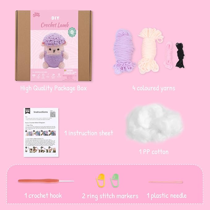 HOUSE CREATIVITY Crochet Kit for Beginners, Make a Fluffy Sheep, Amigurumi - Image 3