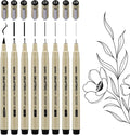 Fineliner Pens - Archival Black Ink Pen - Pens by Unknown