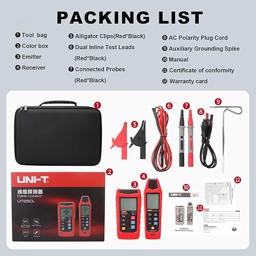 UNI-T AC/DC Advanced Circuit Tracer and Breaker Finder Kit, Wire Tracer Electrical in Wall Underground Short Open Detection 8V-480V Voltage Measurement 8 Languages(UT25CL)