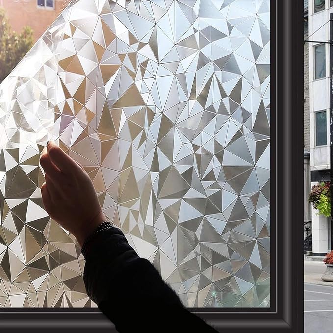 Bloss Privacy Window Film, 3D Diamond Decorative Windows Cling Stained Glass by Bloss
