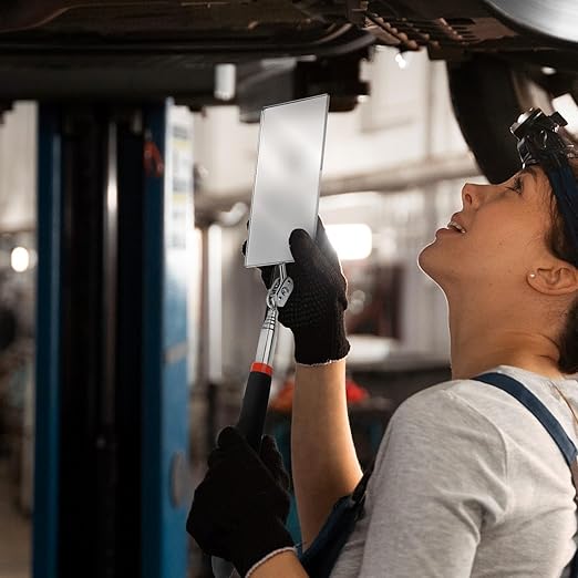 Telescoping Inspection Mirror Rectangle Telescopic Mechanic Mirror Extendable Machine Tool Long Inspection Mirrors for Checking Vehicle Condition (30.71 Inch Mirror Stick)