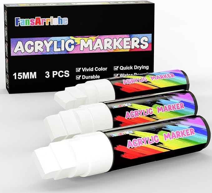 FansArriche Jumbo Poster Markers, 3 White 15mm Acrylic Paint Markers | by FansArriche