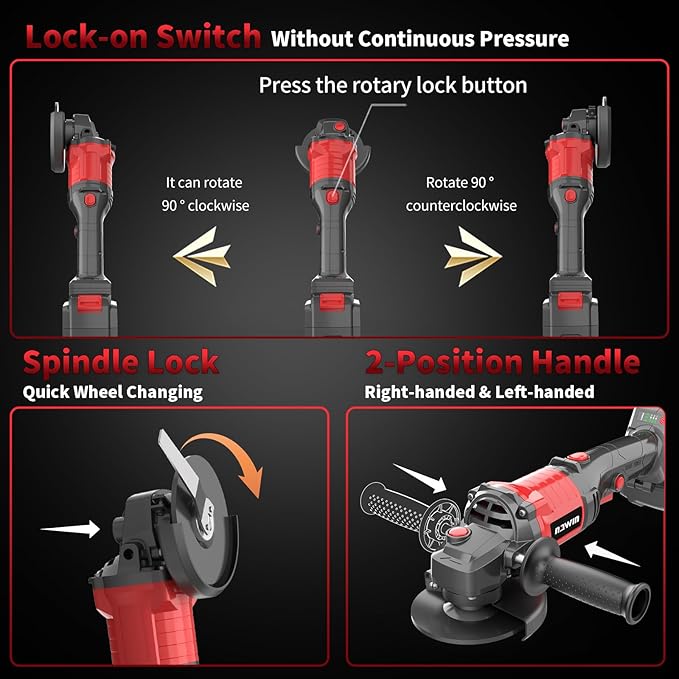NAWIN 4 inch Cordless Angle Grinder Kit, Variable Speed Grinder, 2×4.0Ah Li-Ion Battery&Fast Charger,9000RPM Brushless Motor, battery angle grinder tool,angle grinder cordless
