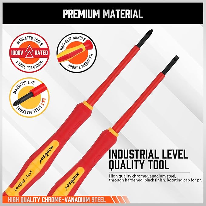 HORUSDY 1000V 6-Piece Mini Insulated Screwdriver Set, Magnetic Tip Mini Electrician Screwdriver Set Slotted(1.8mm,2.0mm2.5mm,3.0mm), Phillips: (PH00, PH0)