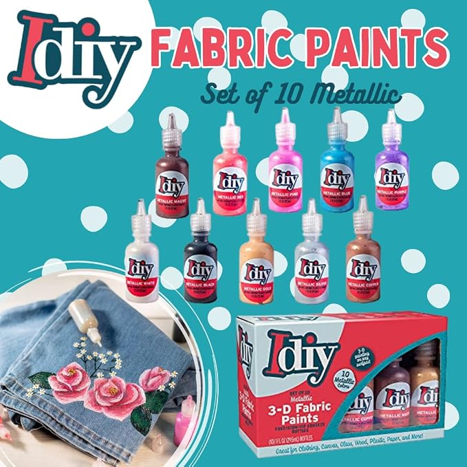 Metallic Fabric Paint Set- 10 Colors Permanent 3D Fabric Paint - Image 2
