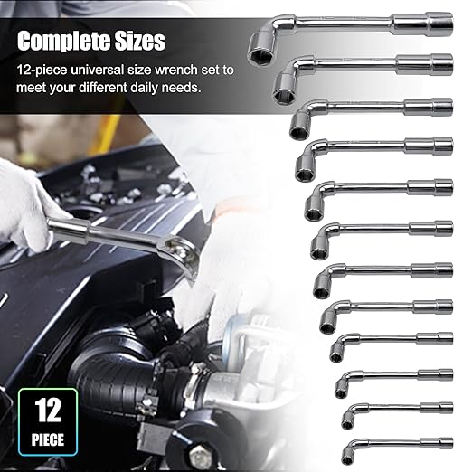 CNQLIS 12 Pcs L-Type Pipe Perforation Elbow Wrench Set, L Shaped Hex Socket Wrench Set, 6-20mm, Chrome Alloy Steel, 6 Point,Metric