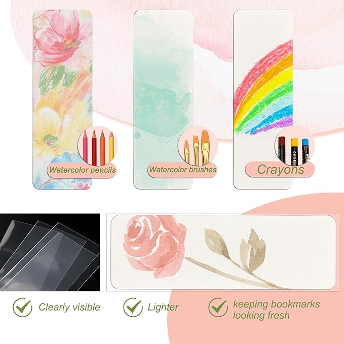 50 Pcs Watercolor Bookmarks & 50 Pcs Bookmark Laminating Pouches 1.9 x 5.9 inch - Image 4