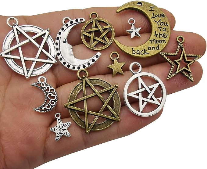 100g Craft Supplies Small Antique Bronze Silver Sun Moon Star Charms Pendants - Image 2
